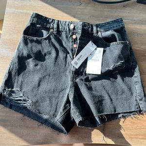 Zara Black Denim Distressed Shorts size 10